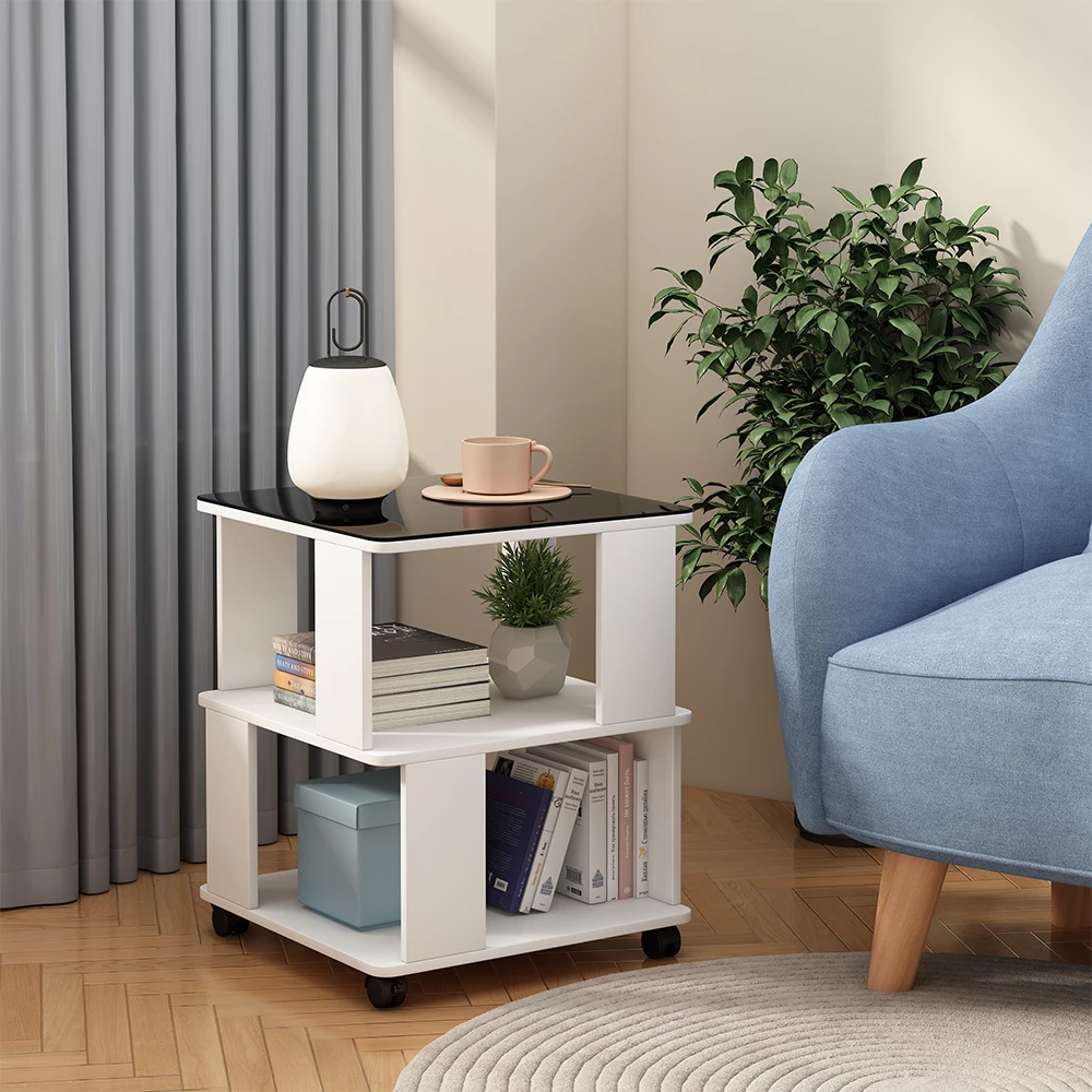 Sofabord i farven Hvid/sort på hvid baggrund med dekorative elementer