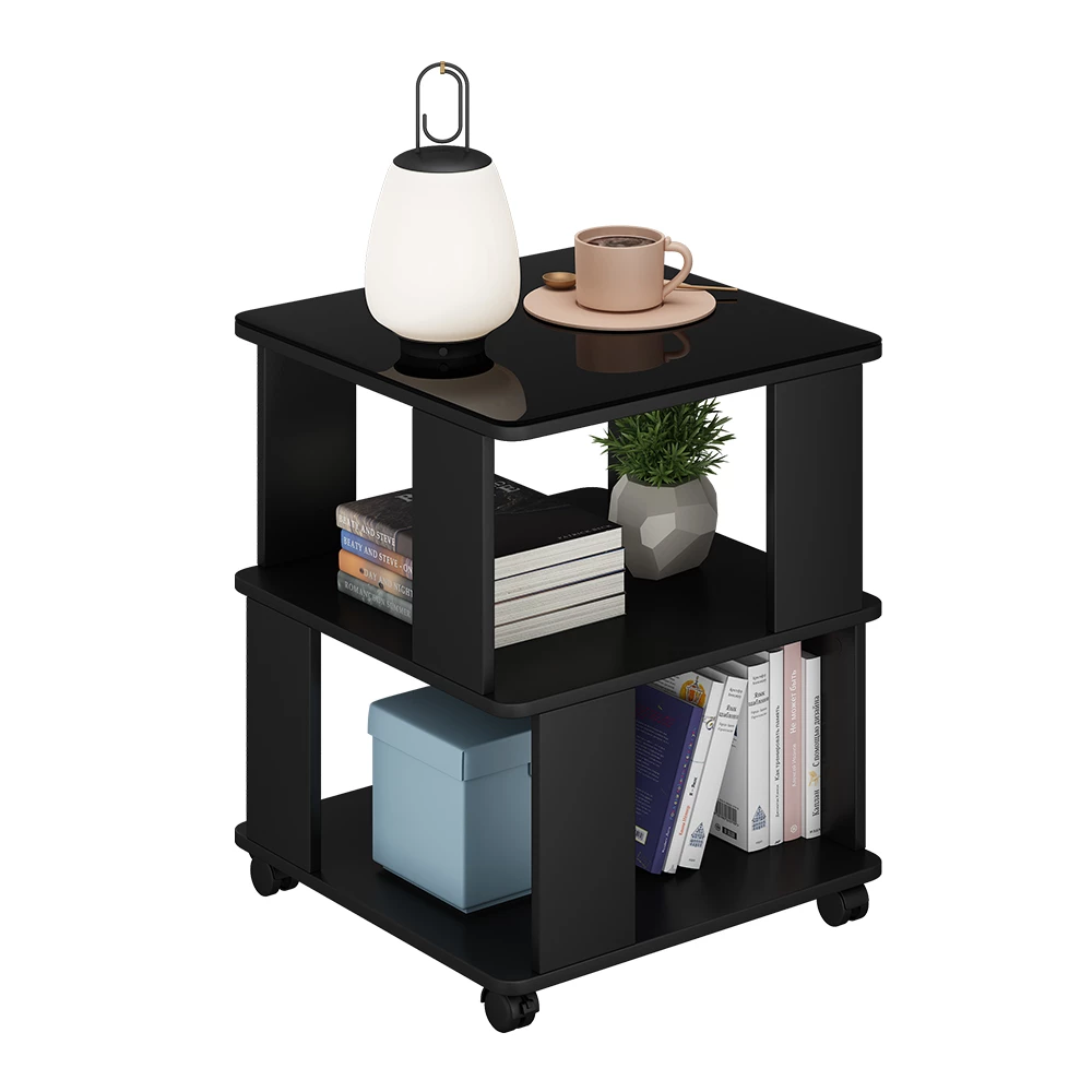 Salontafel in Zwart op een witte achtergrond met decoratieve elementen