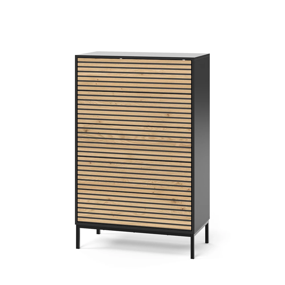Vicco Kommode "Eliza", Schwarz/Eiche, 76 x 120 cm mit 5 Schubladen