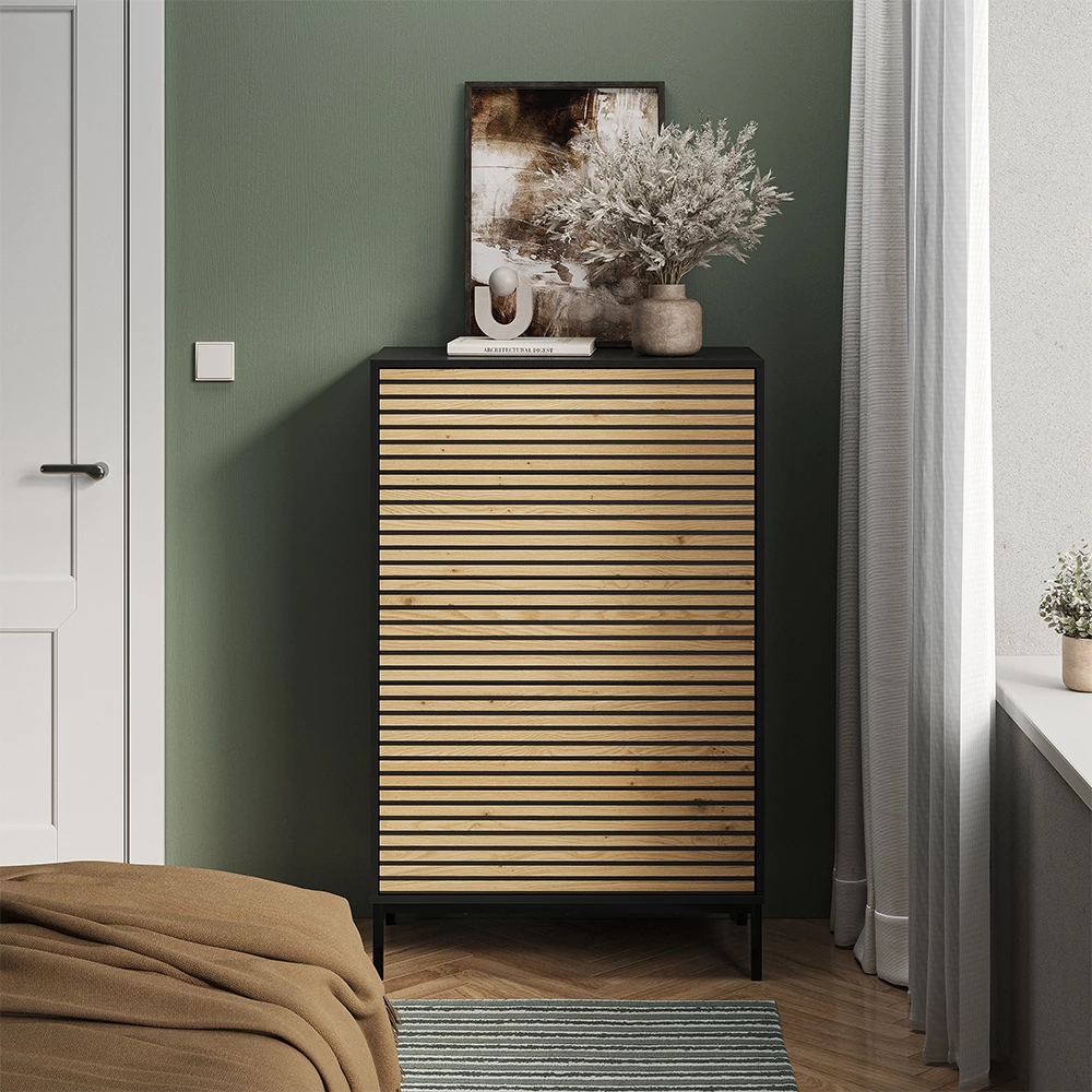 Kommode in Goldkraft Eiche/Anthrazit auf weißem Hintergrund