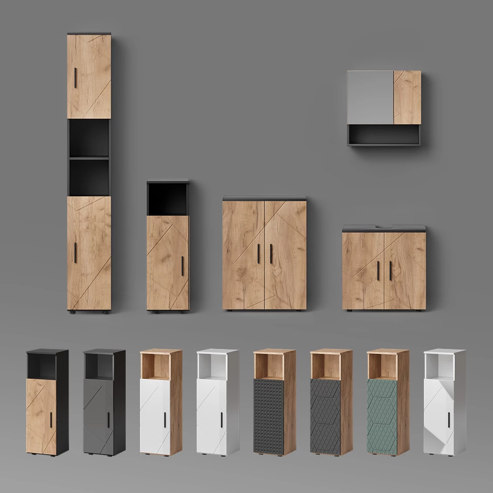 Badmöbel-Set Ronco Anthrazit mit Wabenstruktur 3 Teile, mit Unterschrank 60 cm livinity®