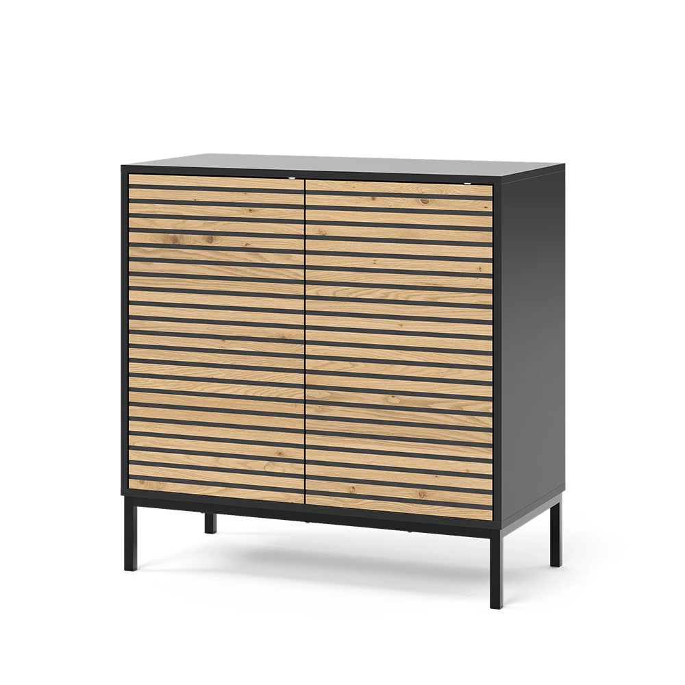 Vicco Komoda "Eliza", Čierna/dubová, 80 x 81.2 cm s 2 dverami