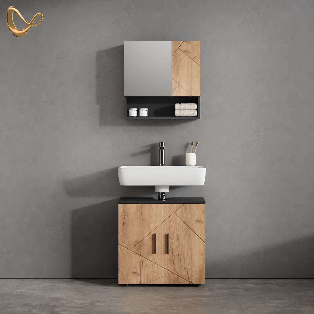 Badmöbel-Set Ronco Goldkraft Eiche/Anthrazit 2 Teile, Unterschrank 60 cm livinity®