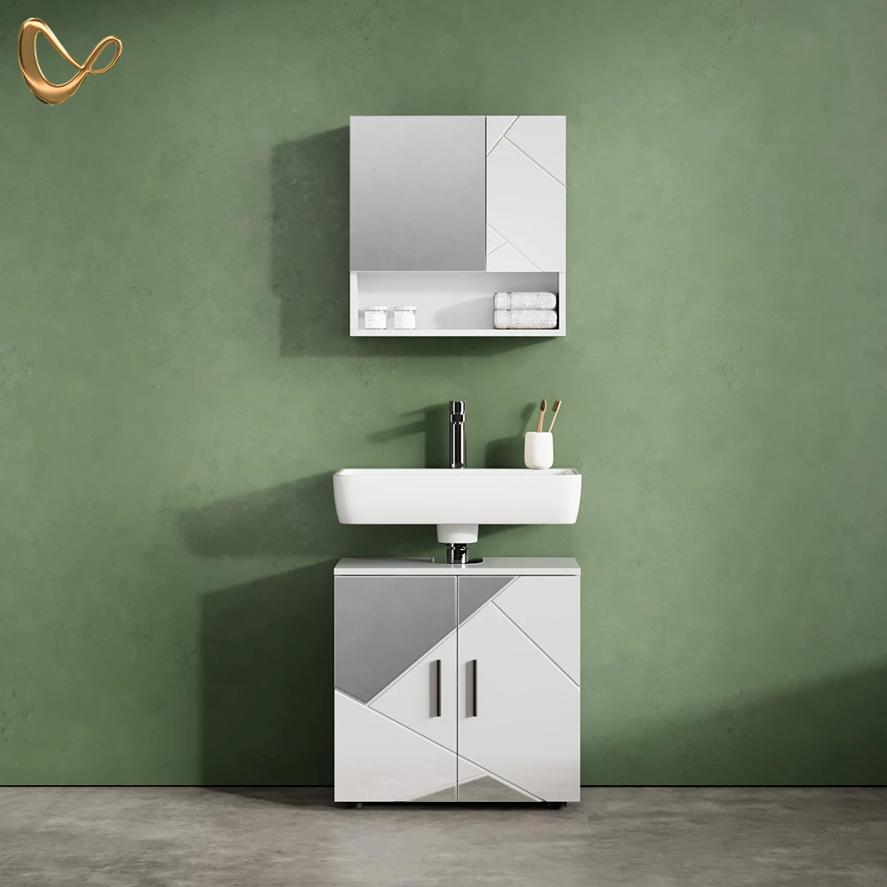 Badmöbel-Set Ronco Weiß Hochglanz mit Einsätzen 2 Teile, Unterschrank 60 cm livinity®