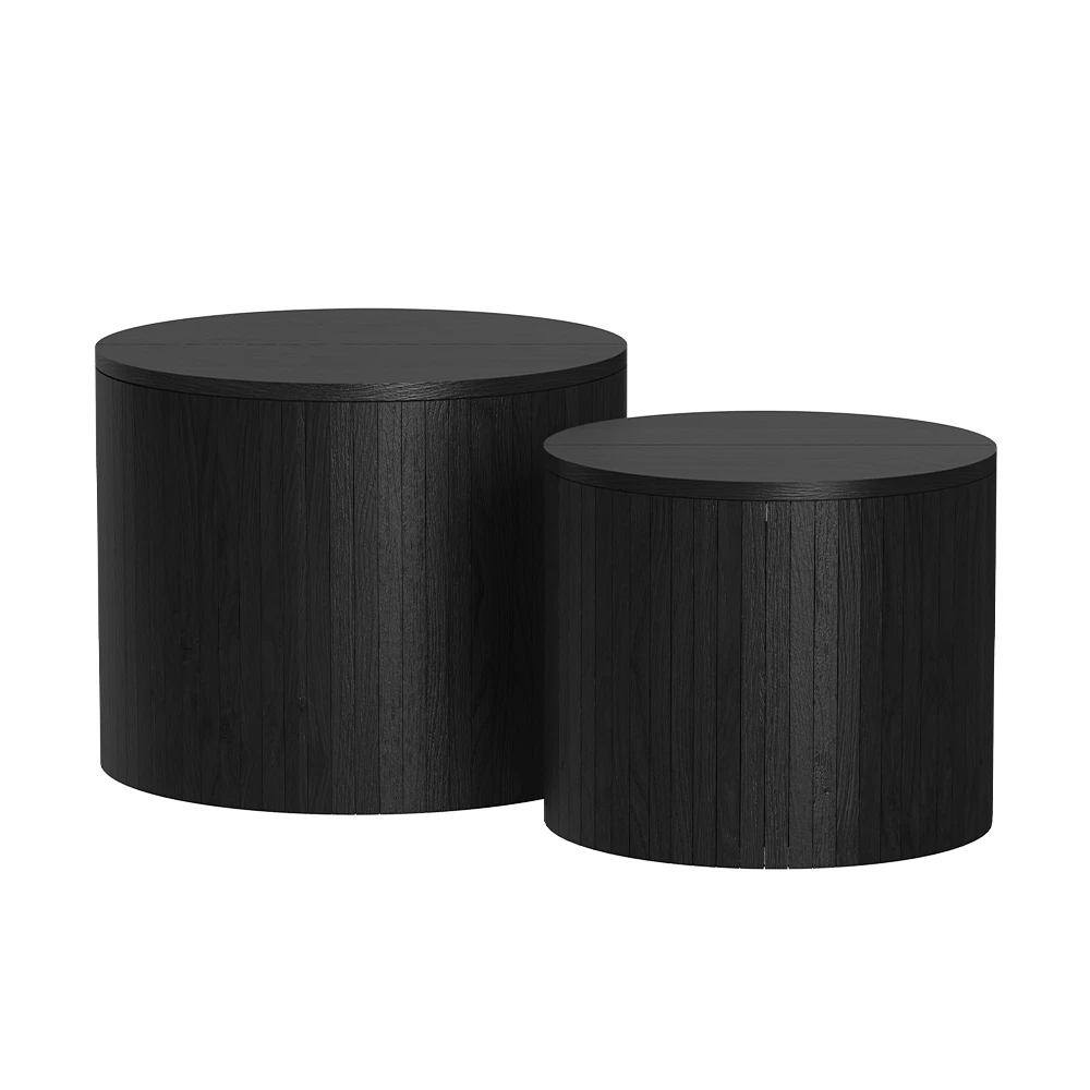 Coffee table set in Oak/black on white background