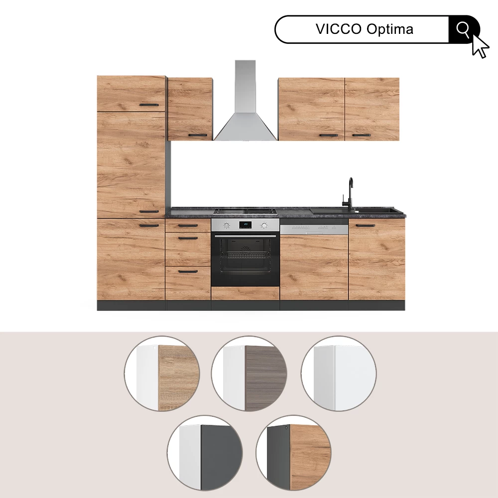 Keukenblok Optima Eik goud/antraciet 270 cm Zonder werkblad, met hoge kast Vicco
