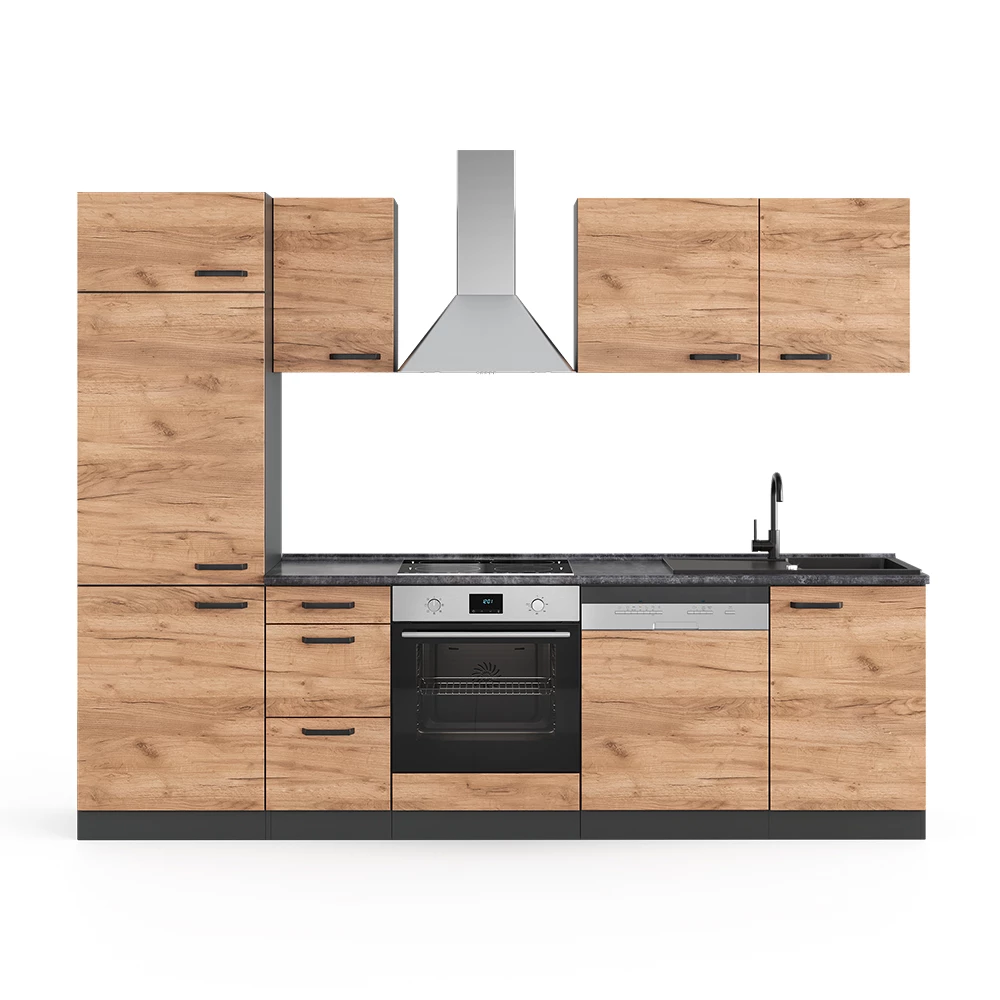 Vicco Køkkenrække Guld power eg/antracit 270 cm Uden bordplade, med højskab, Optima