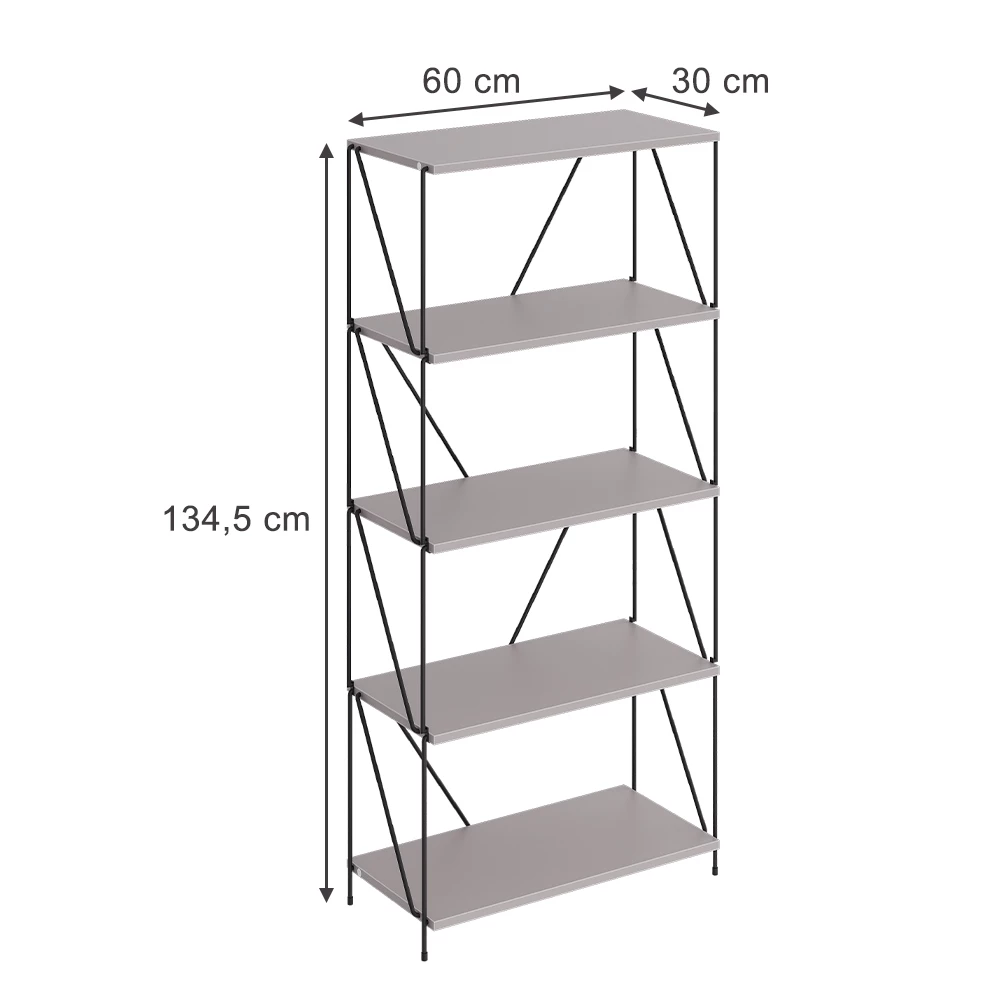 Bücherregal u boji Greige/Schwarz na bijeloj pozadini