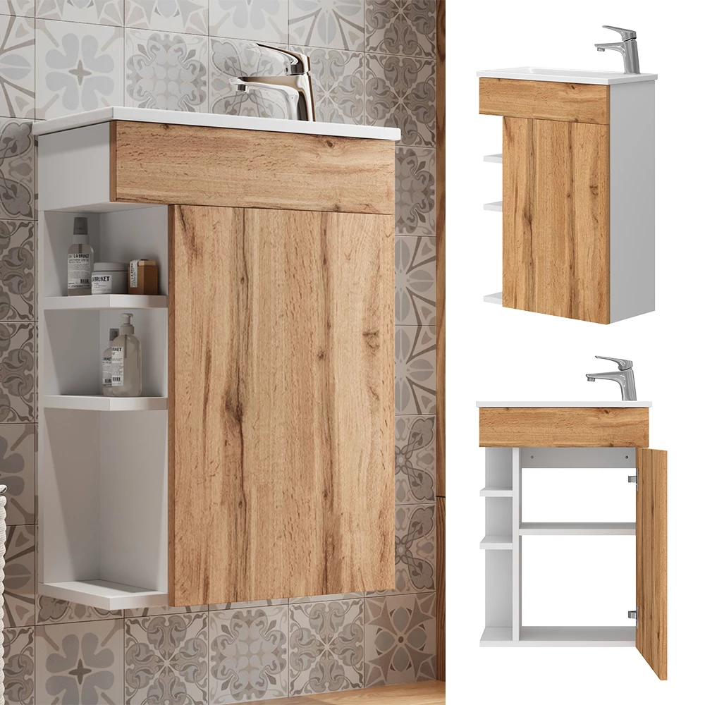 Vicco Set mobilier baie Stejar Goldkraft 2 piese, cu chiuveta, Amadeo