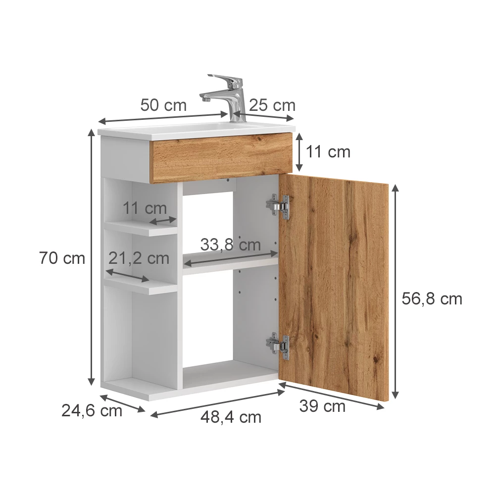 Vicco Set mobilier baie Stejar Goldkraft 2 piese, cu chiuveta, Amadeo