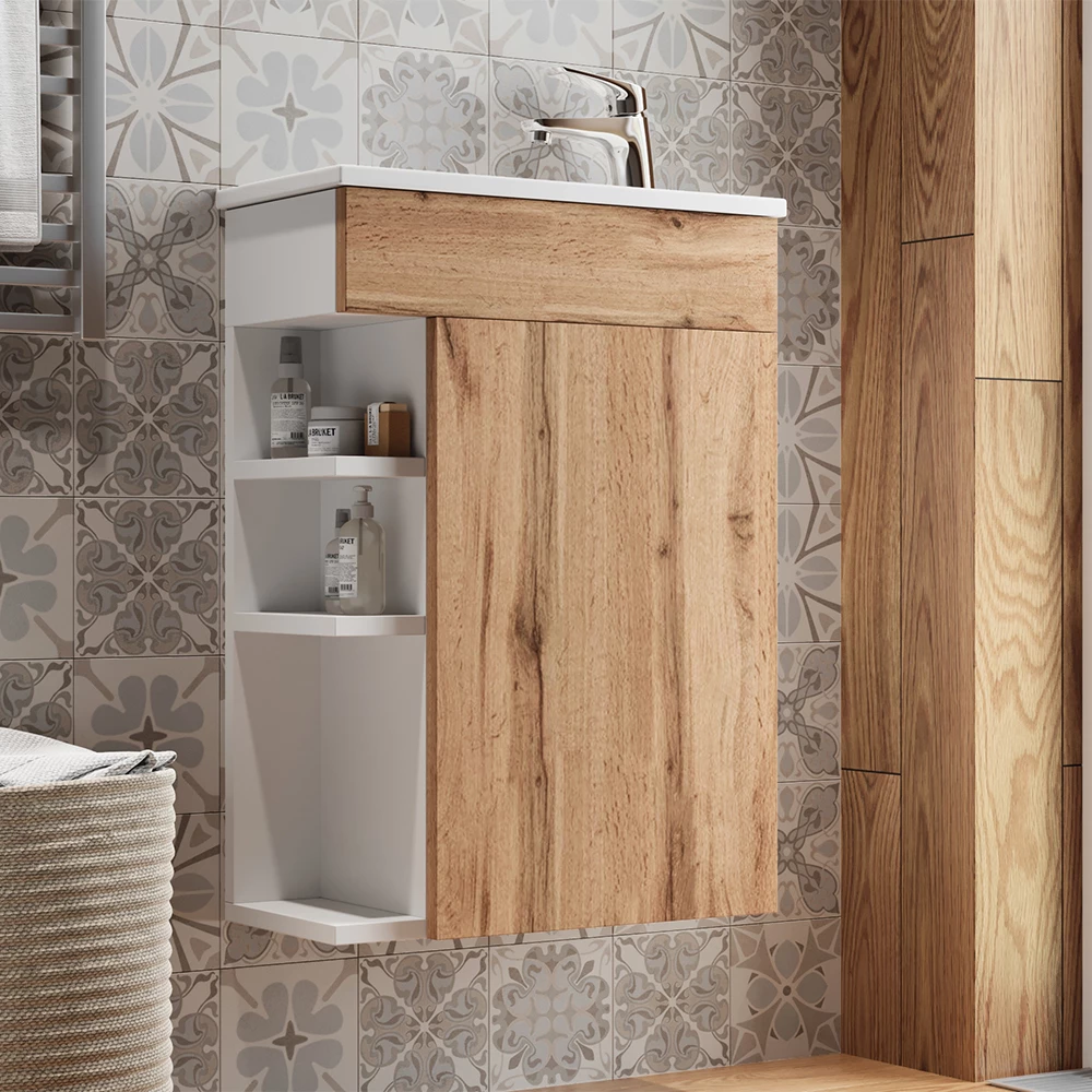 Vicco Set mobilier baie Stejar Goldkraft 2 piese, cu chiuveta, Amadeo