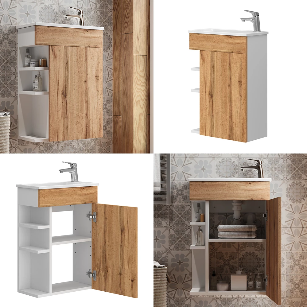 Vicco Set mobilier baie Stejar Goldkraft 2 piese, cu chiuveta, Amadeo