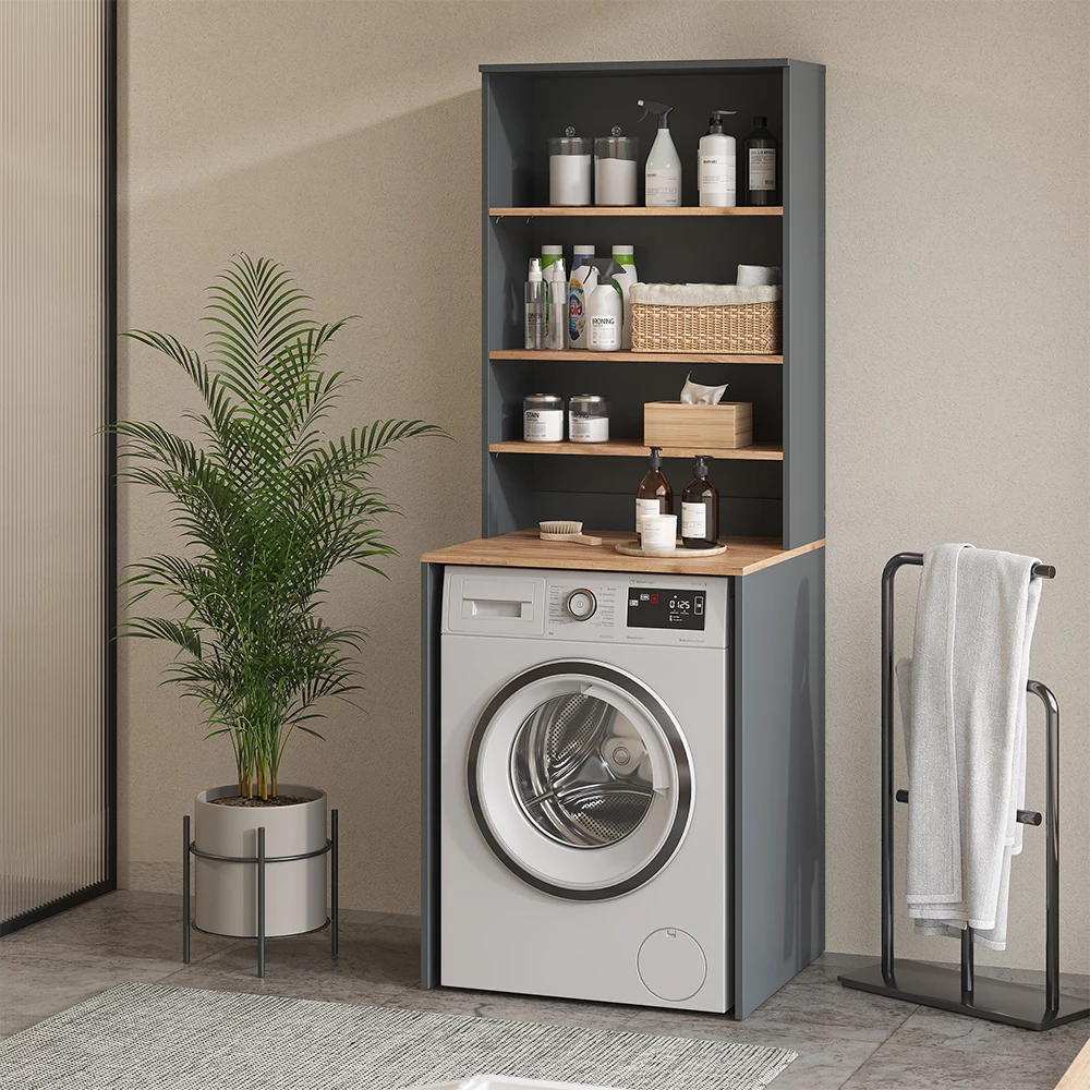 Vicco Waschmaschinenschrank Anthrazit/Goldkraft Eiche 66 x 88.2 cm 2 Teile mit Regal, Victor