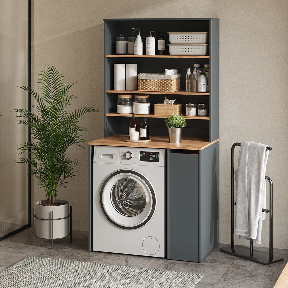 Vicco Wasmachinekast Antraciet/gouden eik 93.6 x 88.2 cm 2 delen met kast en legplank, Victor