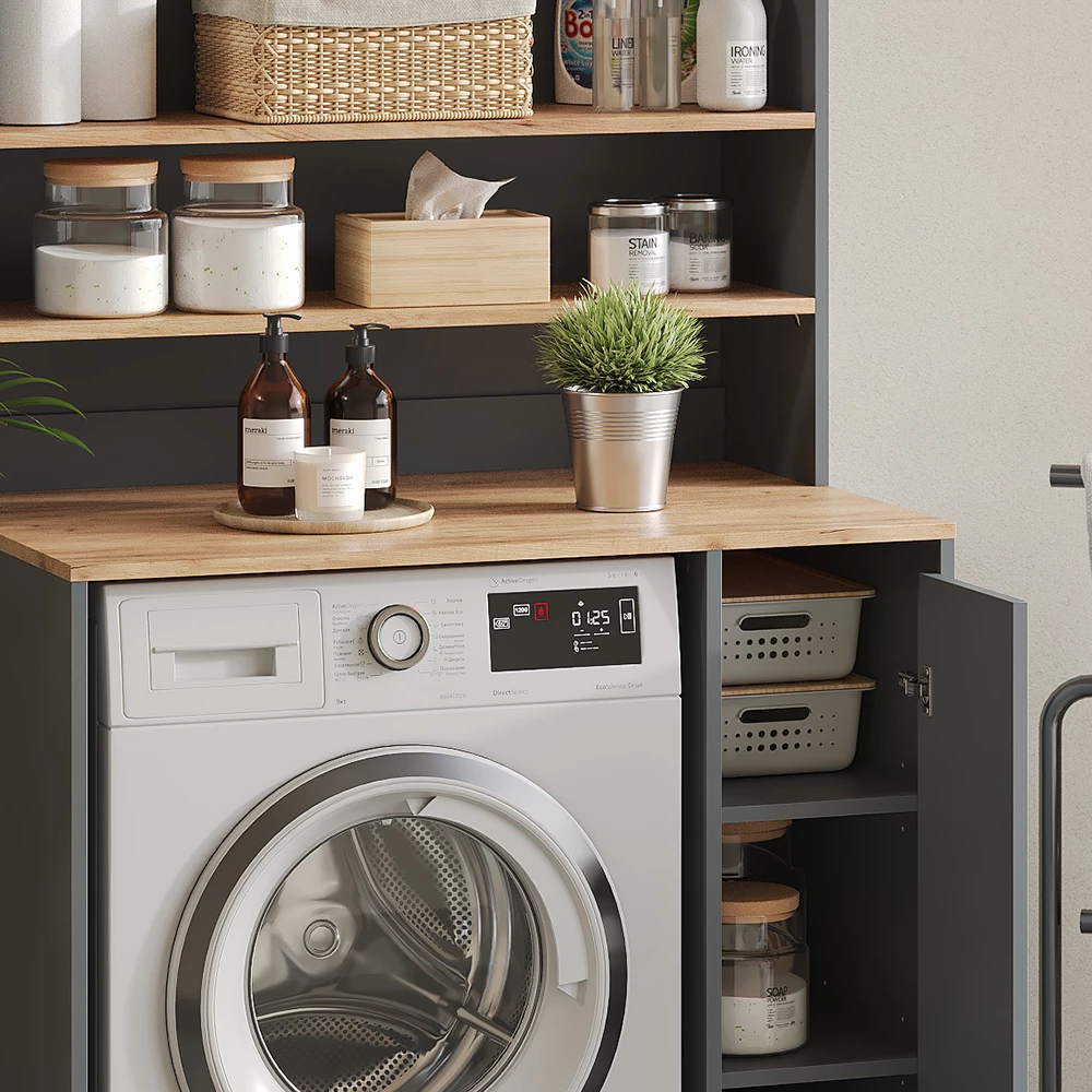 Vicco Wasmachinekast Antraciet/gouden eik 93.6 x 88.2 cm 2 delen met kast en legplank, Victor