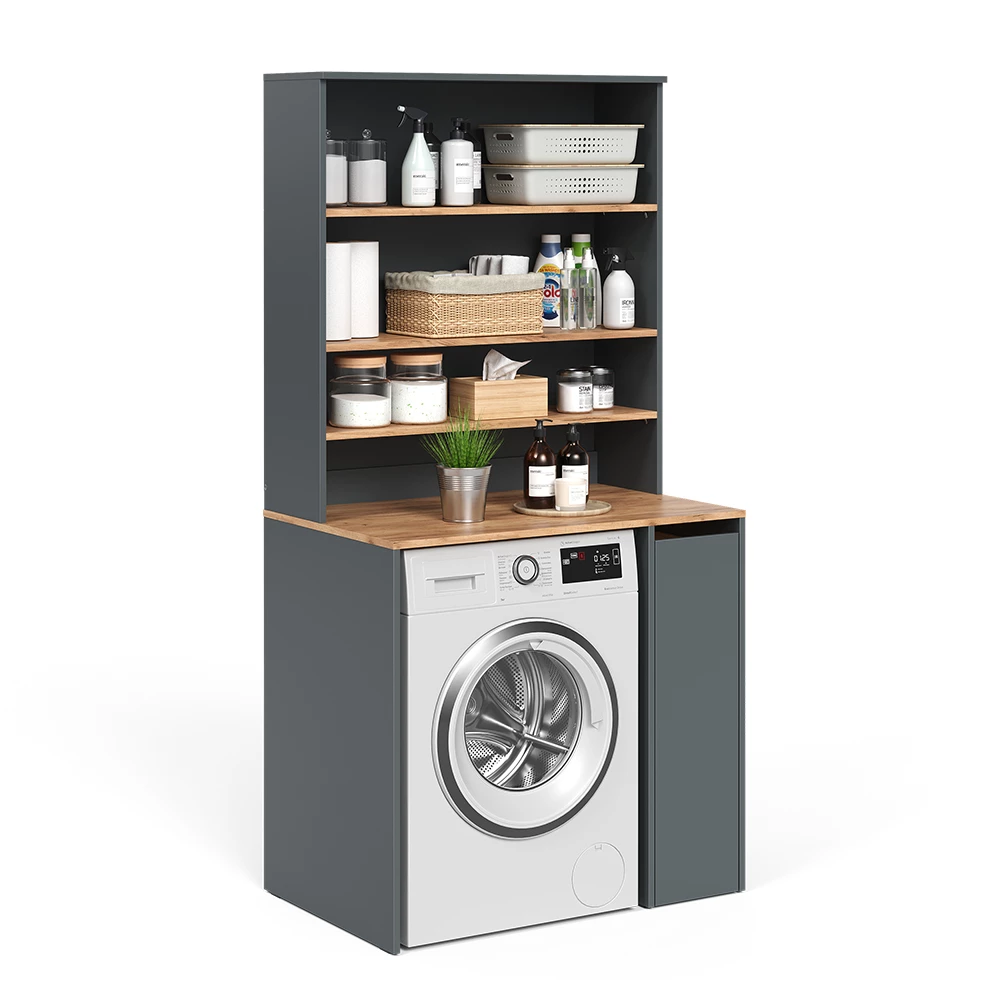 Vicco Wasmachinekast Antraciet/gouden eik 93.6 x 88.2 cm 2 delen met kast en legplank, Victor