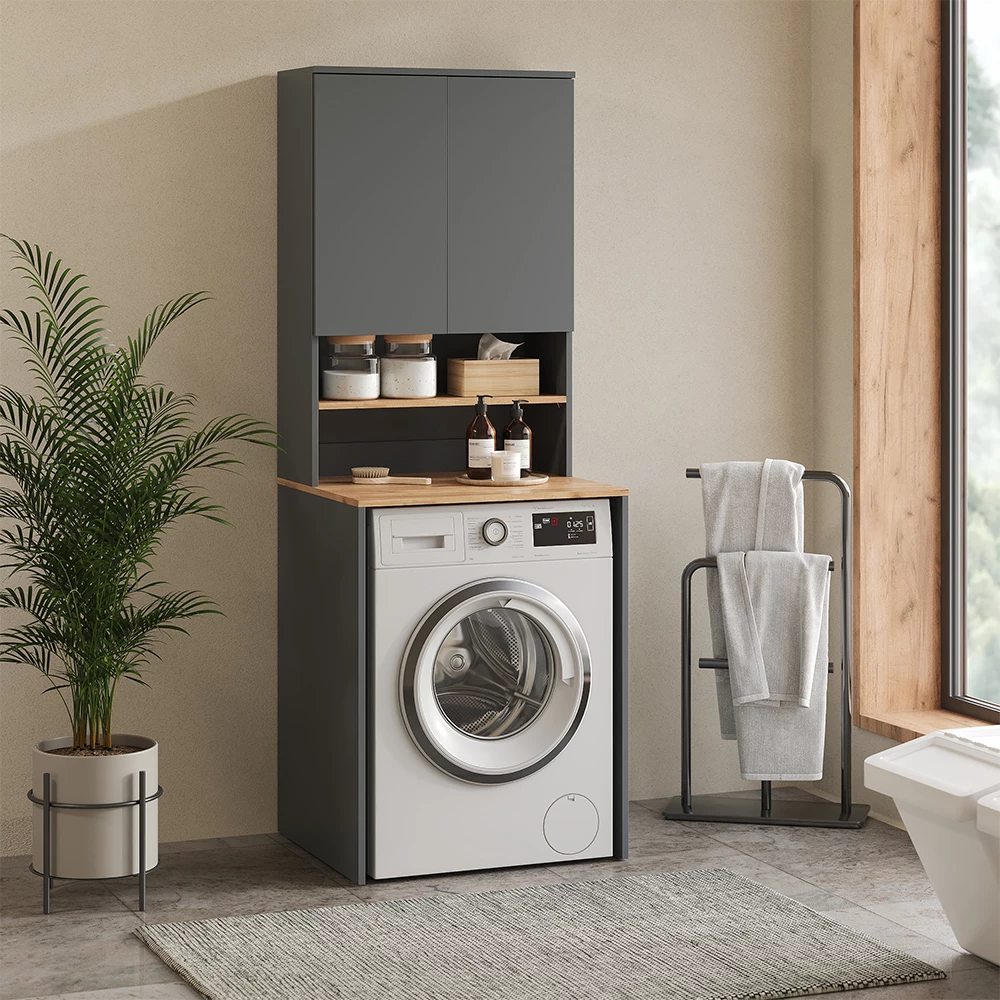 Vicco Mobile lavatrice Antracite/quercia dorata 68 x 88.2 cm 2 parti con ripiano, Viktor