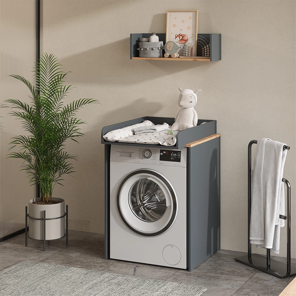 Vicco Wasmachinekast Antraciet/gouden eik 68 x 88.2 cm 2 delen met aankleedkussen, Victor