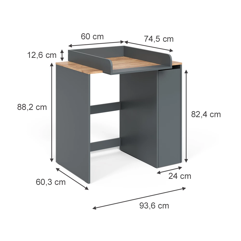 Vicco Waschmaschinenschrank Anthrazit/Goldkraft Eiche 93.6 x 88.2 cm 2 Teile mit Wickelauflage, Victor