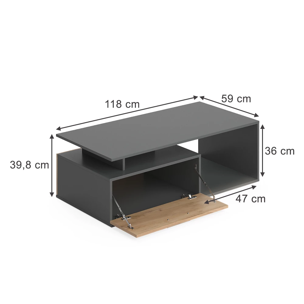 Vicco Masă de cafea Stejar antracit/Goldkraft 118 x 59 cm, Roland