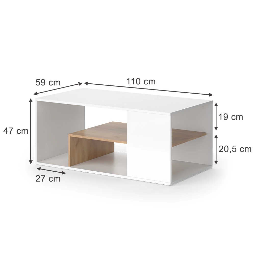 Couchtisch u boji Weiß/Goldkraft Eiche na bijeloj pozadini
