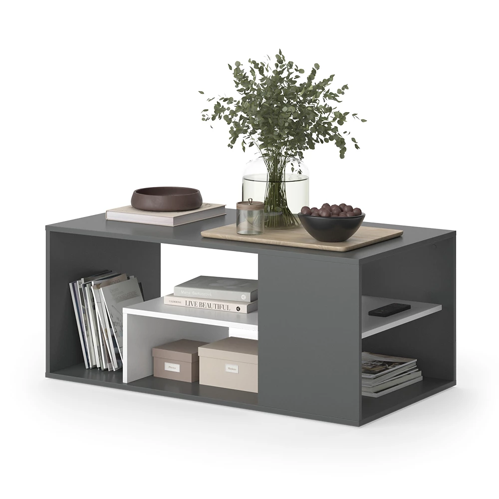 Coffee table in Anthracite/white on white background with decorative elements