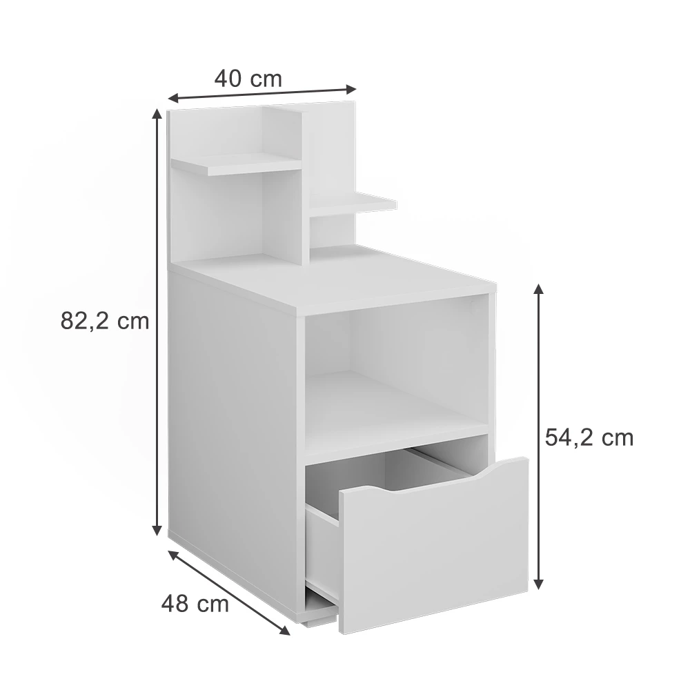 Vicco Măsuță de pat Alb 40x82.2 cm cu sertar, Ruben