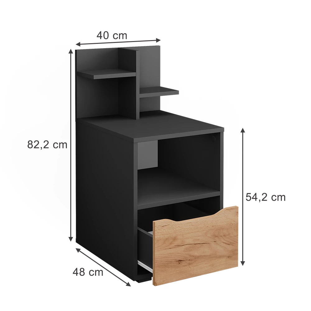 Vicco Măsuță de pat Stejar antracit/Goldkraft 40x82.2 cm cu sertar, Ruben