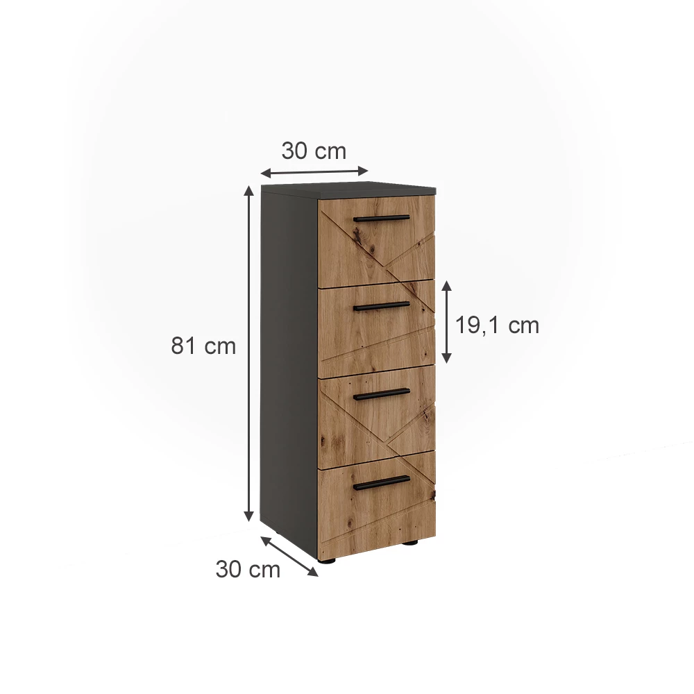 Mobiletto midi in Antracite/Artisan su sfondo bianco con dimensioni visibili