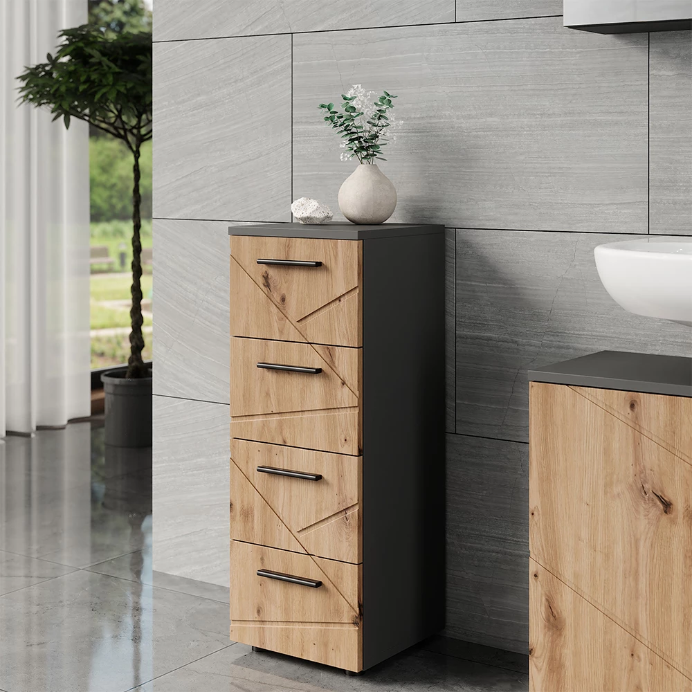Mobiletto midi in Antracite/Artisan, mostrato in un ambiente ambientale con decorazioni
