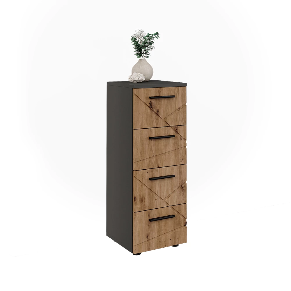 Mobiletto midi in Antracite/Artisan su sfondo bianco con elementi decorativi