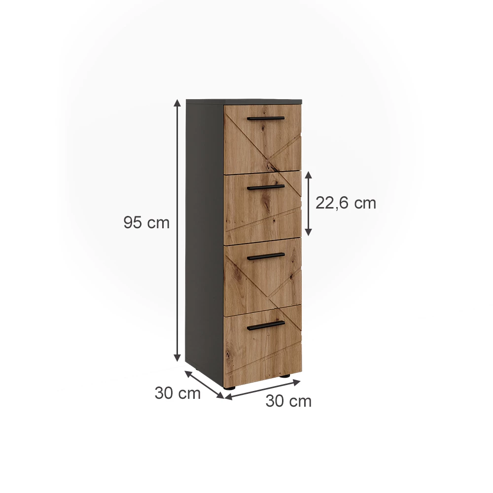 Mobiletto midi in Antracite/Artisan su sfondo bianco con dimensioni visibili