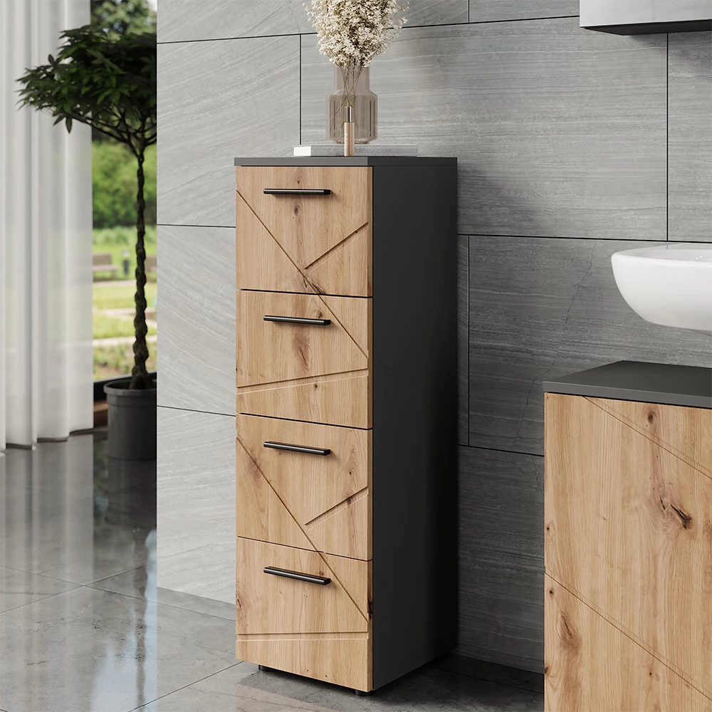 Mobiletto midi in Antracite/Artisan, mostrato in un ambiente ambientale con decorazioni
