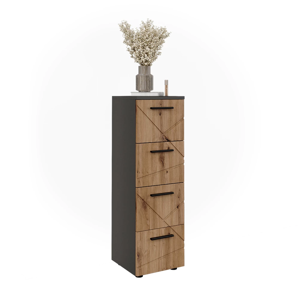 Mobiletto midi in Antracite/Artisan su sfondo bianco con elementi decorativi
