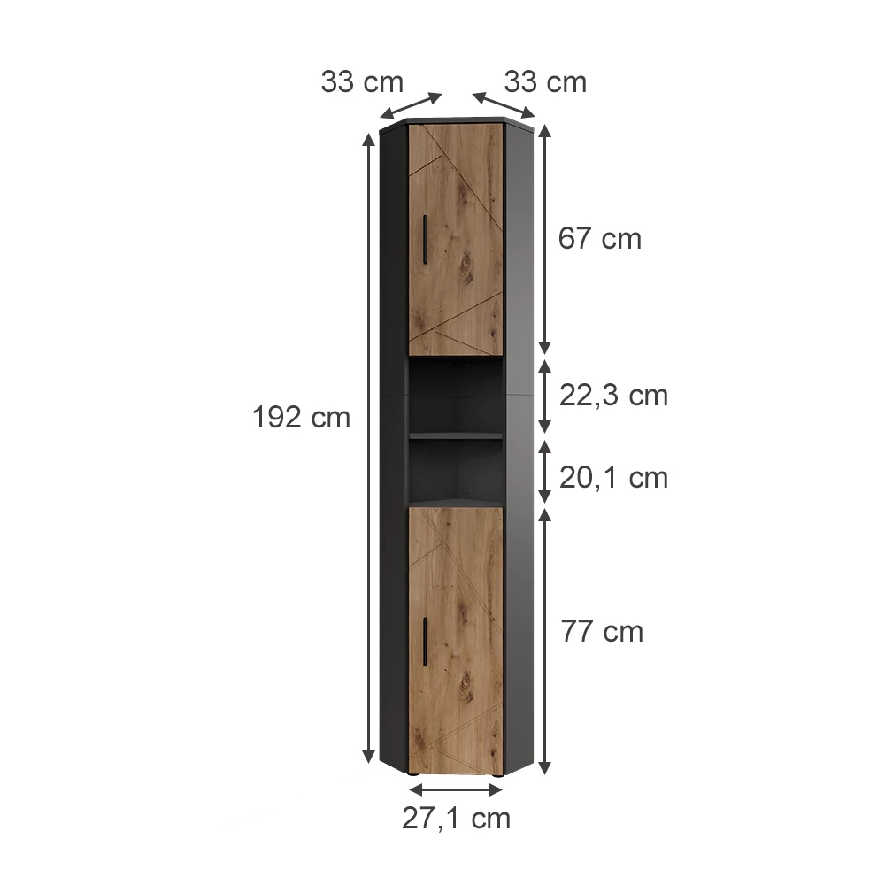 mobile alto in Antracite/Artisan su sfondo bianco con dimensioni visibili