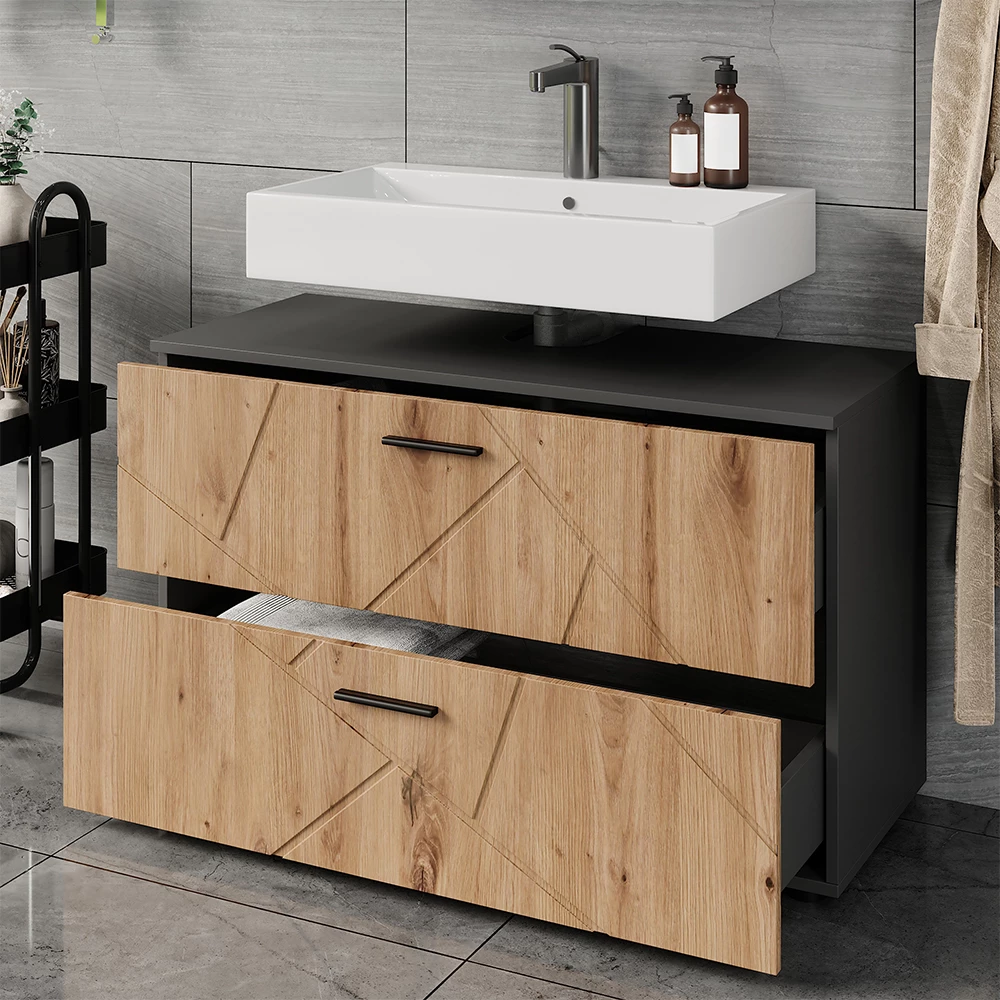 Primo piano di Mobiletto per lavabo in Antracite/Artisan, mostrando texture/dettagli