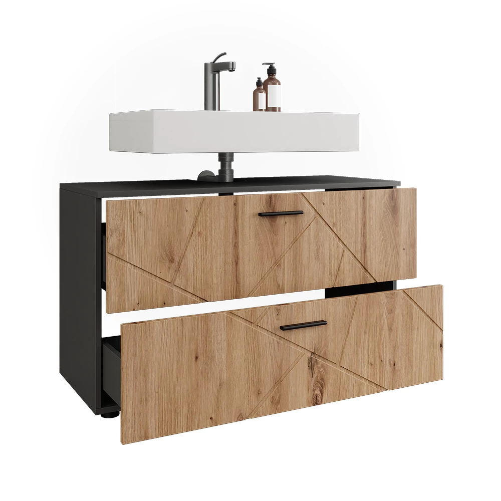 Primo piano di Mobiletto per lavabo in Antracite/Artisan, mostrando design e dettagli della superficie