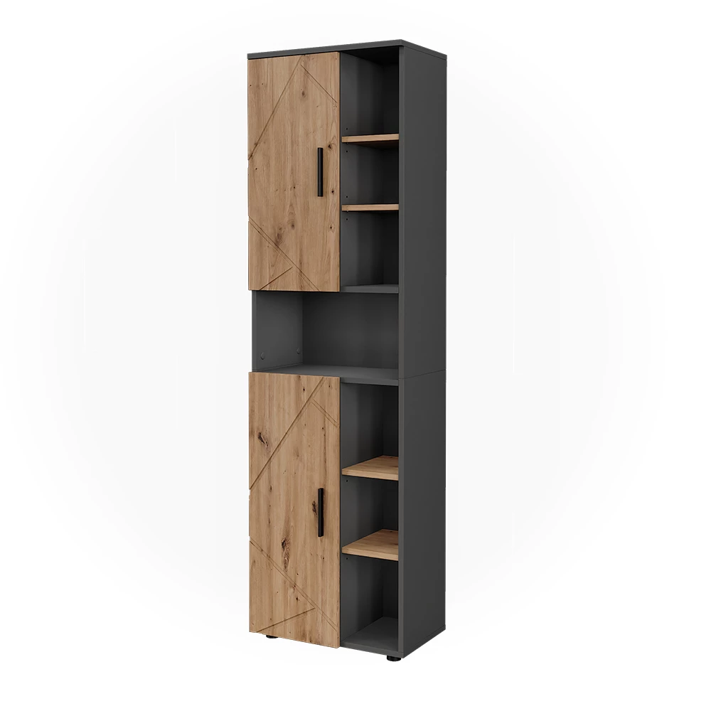 Hochschrank in Anthrazit/Artisan auf weißem Hintergrund