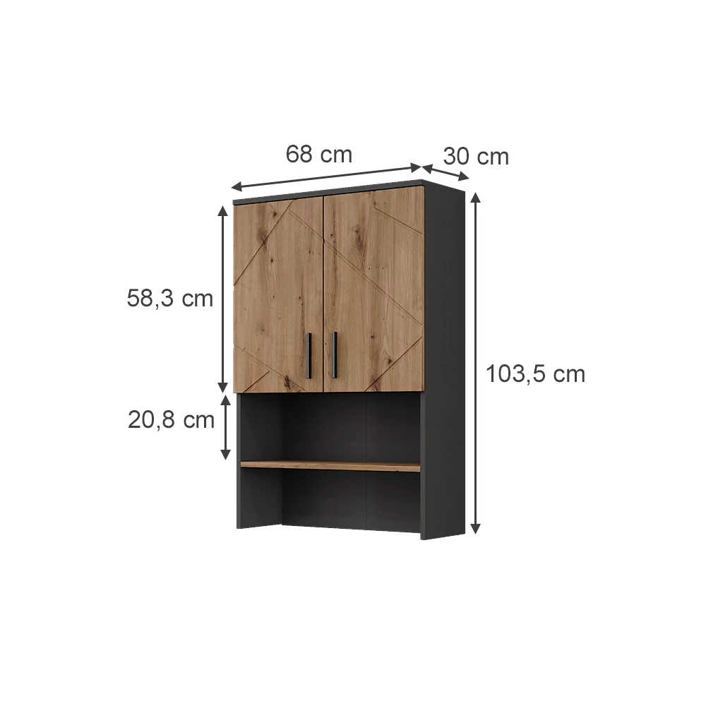 Vicco Armoire pour machine à laver "Irma", Anthracite/chêne doré, 68x103.5cm avec 2 portes