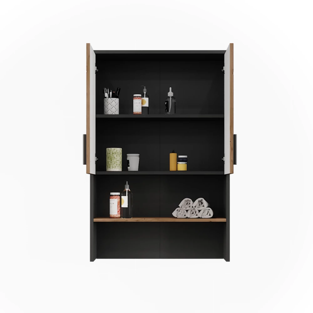 Nahaufnahme von Aufbau für Waschmaschinenschrank in Anthrazit/Artisan, zeigt Design- und Oberflächendetails