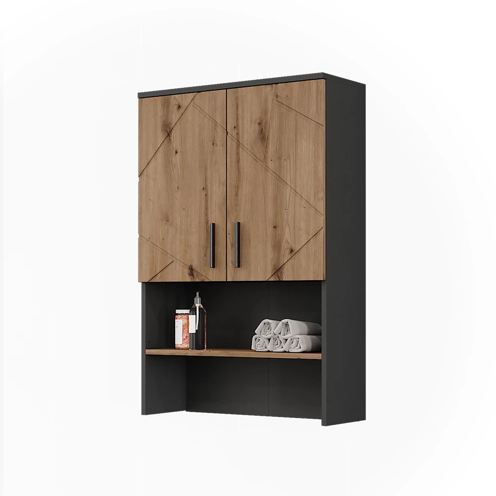 Aufbau für Waschmaschinenschrank in Anthrazit/Artisan auf weißem Hintergrund mit dekorativen Elementen