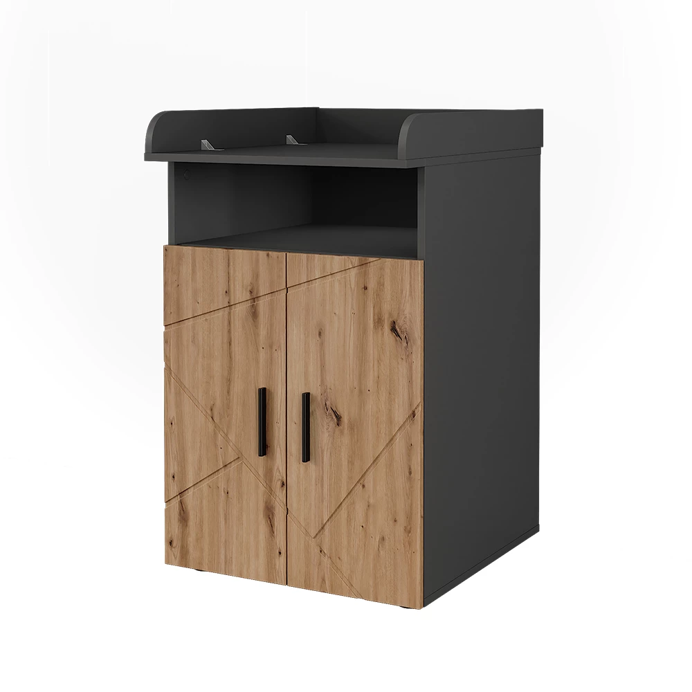 Wickelkommode in Anthrazit/Artisan auf weißem Hintergrund