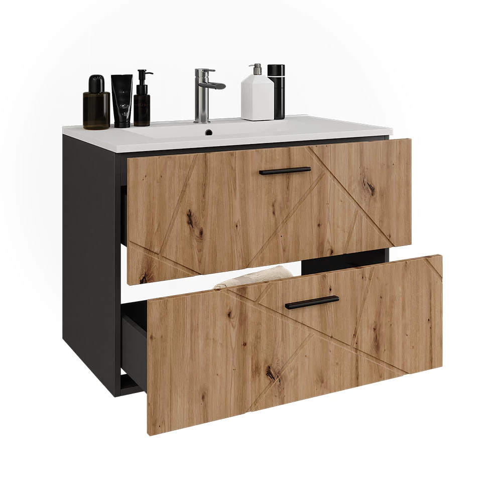Primo piano di Set di mobili da bagno in Antracite/Artisan, mostrando design e dettagli della superficie