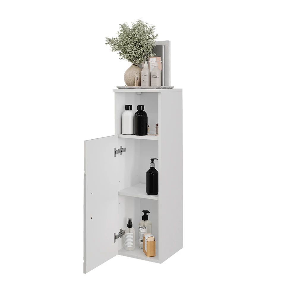Nahaufnahme von Midischrank in Weiß/Weiß Hochglanz, zeigt Design- und Oberflächendetails
