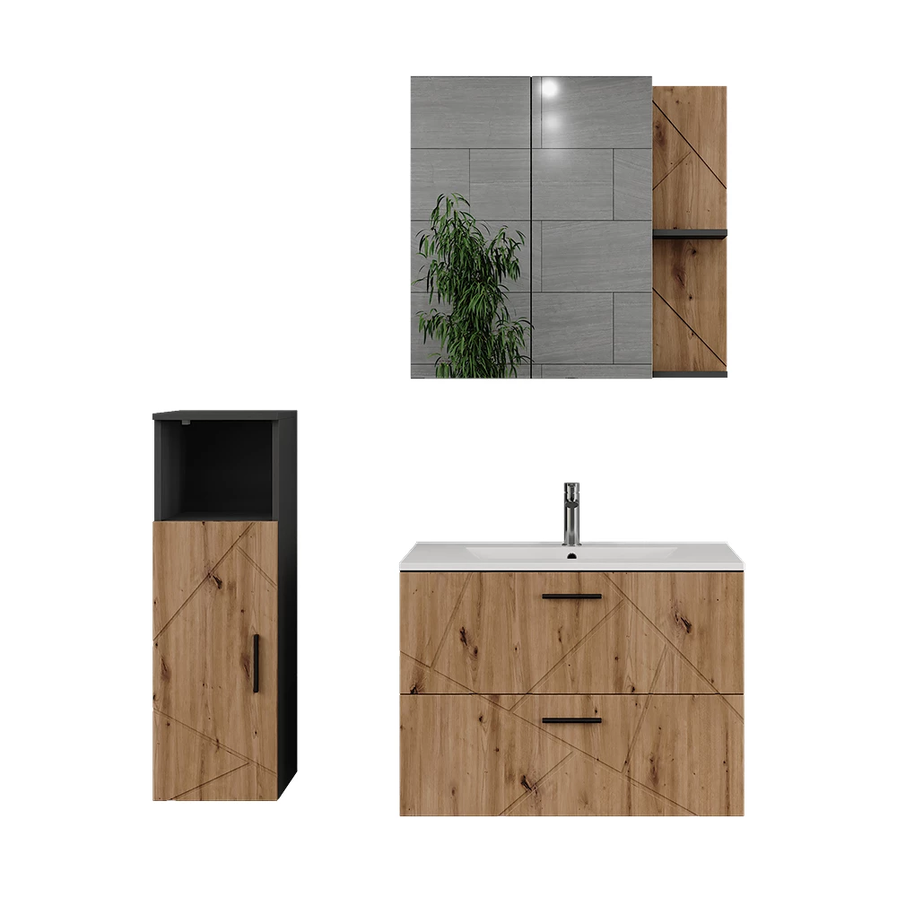 Badmöbel-Set in Anthrazit/Artisan auf weißem Hintergrund