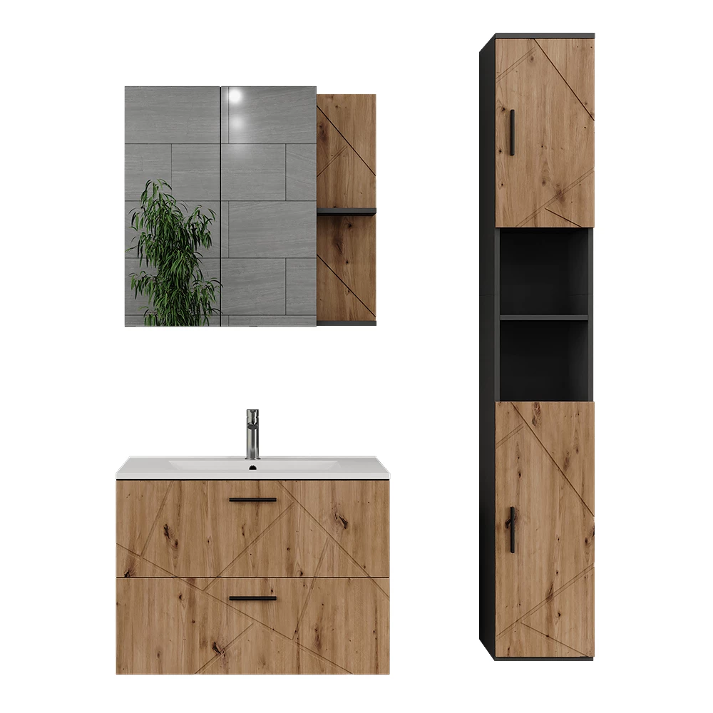 Set di mobili da bagno in Antracite/Artisan su sfondo bianco