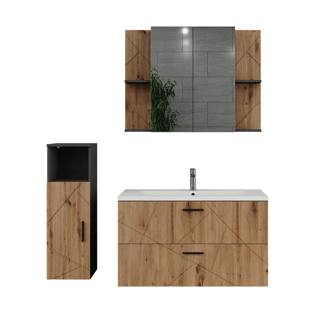 Badmöbel-Set in Anthrazit/Artisan auf weißem Hintergrund