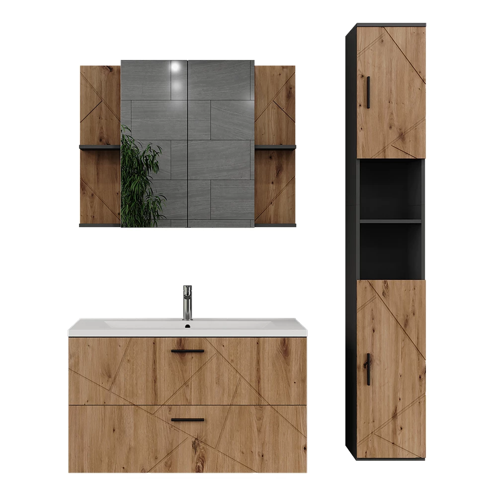 Set di mobili da bagno in Antracite/Artisan su sfondo bianco