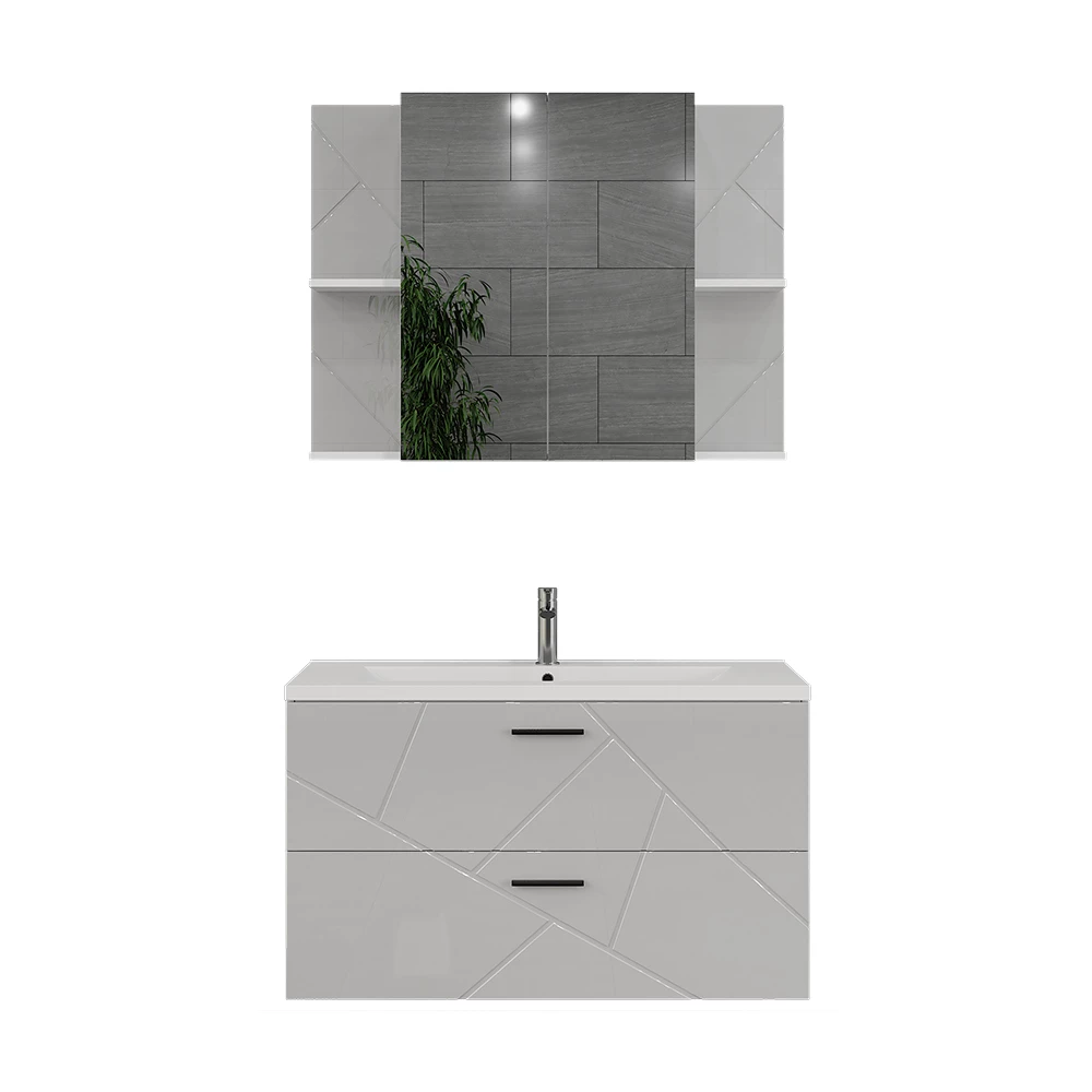 Set di mobili da bagno in Bianco/bianco lucido su sfondo bianco