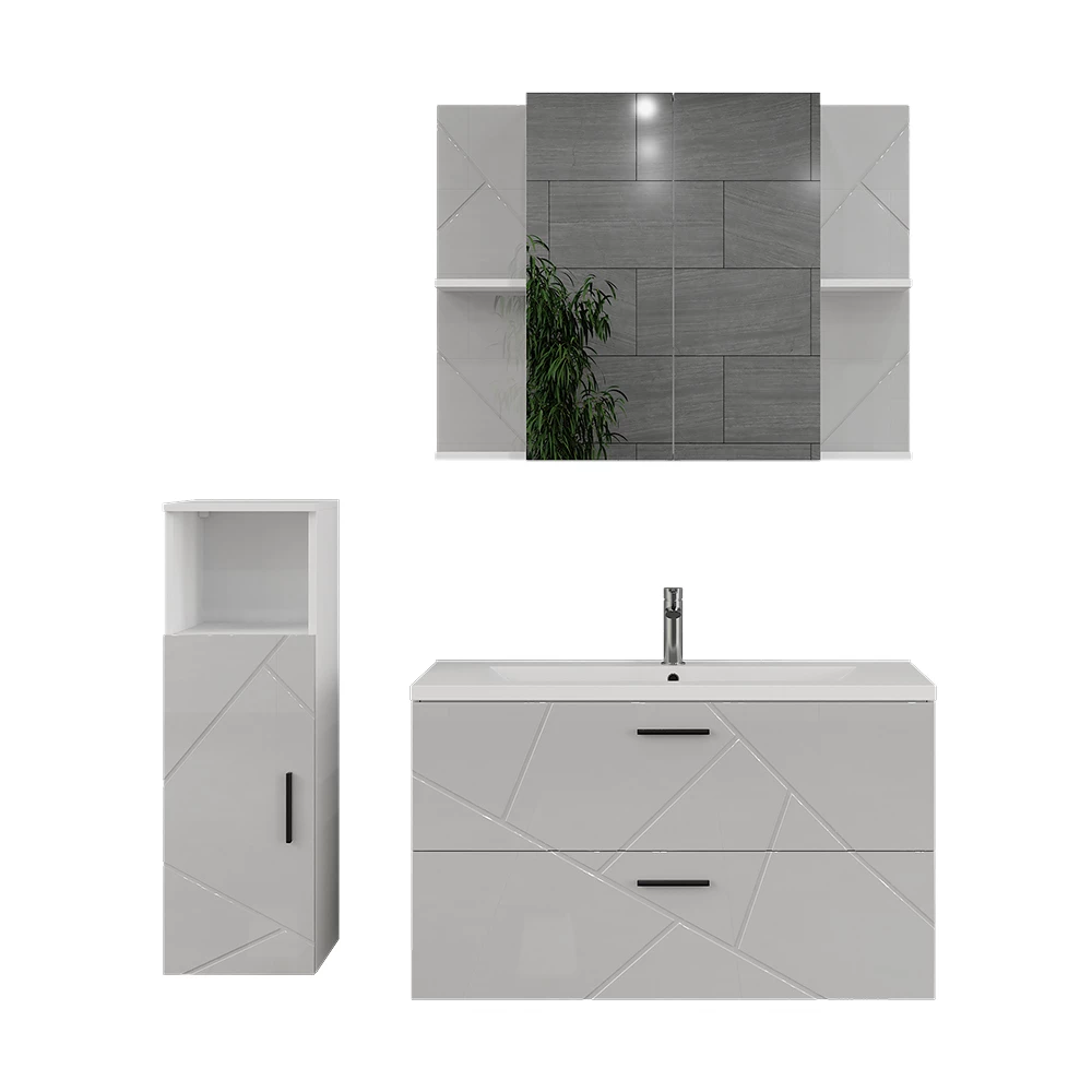 Set di mobili da bagno in Bianco/bianco lucido su sfondo bianco